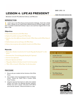 Lesson 4 Life As President