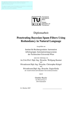 Diplomarbeit Penetrating Bayesian Spam Filters Using Redundancy in Natural Language