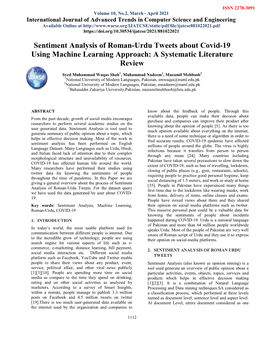 Sentiment Analysis of Roman-Urdu Tweets About Covid-19 Using Machine Learning Approach: a Systematic Literature