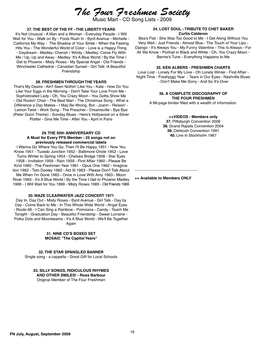 The Four Freshmen Society Music Mart - CD Song Lists - 2009