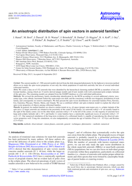An Anisotropic Distribution of Spin Vectors in Asteroid Families⋆