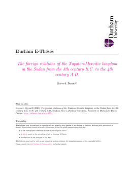 The Foreign Relations of the Napatan-Meroitic Kingdom in the Sudan from the 8Th Century B.C. to the 4Th Century A.D