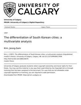 The Differentiation of South Korean Cities: a Multivariate Analysis