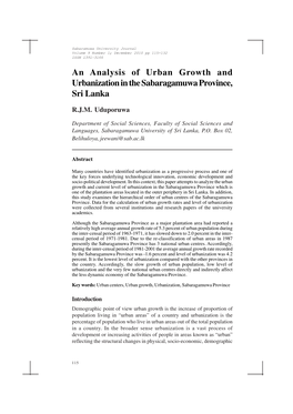 An Analysis of Urban Growth and Urbanization in the Sabaragamuwa Province, Sri Lanka