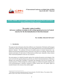 The Gender Regime in Politics. Advocacy Coalitions Strategies in the Setting Agenda Processes in Central America for the Decriminalization of Abortion Demand