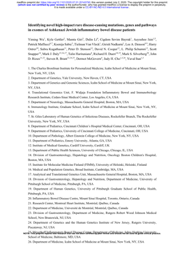 Identifying Novel High-Impact Rare Disease-Causing Mutations, Genes and Pathways in Exomes of Ashkenazi Jewish Inflammatory Bowel Disease Patients