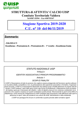 Stagione Sportiva 2019-2020 C.U. N° 10 Del 06/11/2019