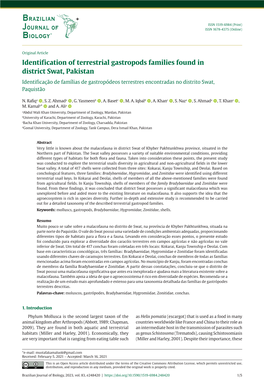 Identification of Terrestrial Gastropods Families Found in District Swat