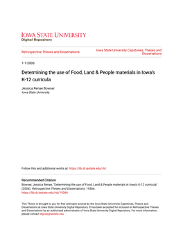 Determining the Use of Food, Land & People Materials in Iowa's K-12