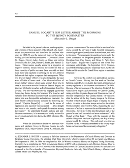 SAMUEL BOGART's 1839 LETTER ABOUT the MORMONS to the QUINCY POSTMASTER Alexander L