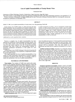 Loss of Aphid Transmissibility of Turnip Mosaic Virus