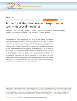 A Role for Diatom-Like Silicon Transporters in Calcifying Coccolithophores