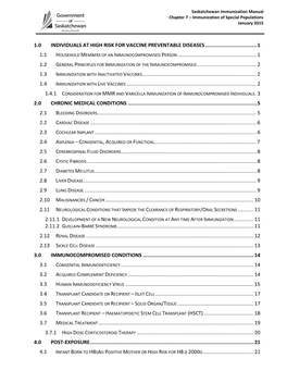 Saskatchewan Immunization Manual Chapter 7 – Immunization of Special Populations January 2015