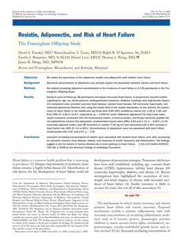 Resistin, Adiponectin, and Risk of Heart Failure the Framingham Offspring Study