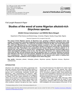 Studies of the Wood of Some Nigerian Alkaloid-Rich Strychnos Species