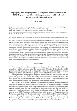 Phylogeny and Biogeography of the Genus Taractrocera Butler, 1870 (Lepidoptera: Hesperiidae), an Example of Southeast Asian-Australian Interchange