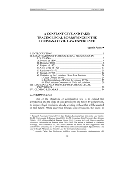 A Constant Give and Take: Tracing Legal Borrowings in the Louisiana Civil Law Experience