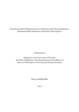 Local Government Responsiveness in Indonesia After Decentralization: Examining Elite Initiatives and Citizen Participation