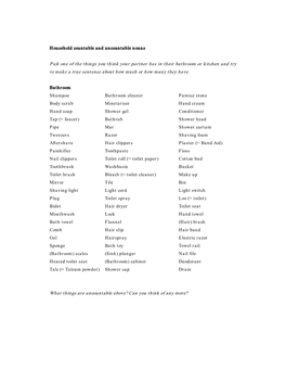 Household Countable and Uncountable Nouns