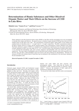 Determinations of Humic Substances and Other Dissolved Organic Matter and Their Effects on the Increase of COD in Lake Biwa