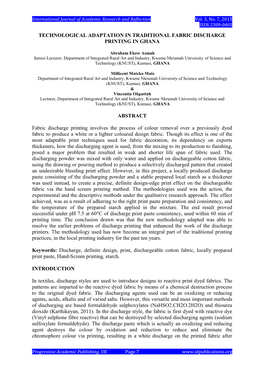 Technological Adaptation in Traditional Fabric Discharge Printing in Ghana