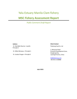Yalu Estuary Manila Clam Fishery MSC Fishery Assessment Report