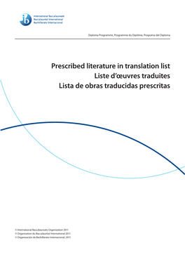 Prescribed Literature in Translation List Liste D'œuvres Traduites Lista De