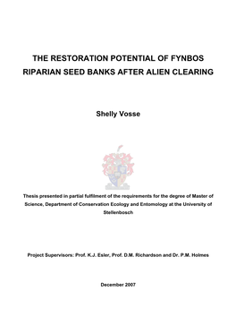 The Restoration Potential of Fynbos Riparian Seed Banks Following Alien Clearing