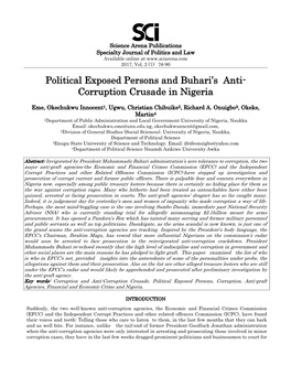 Political Exposed Persons and Buhari's Anti- Corruption Crusade