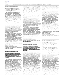 Federal Register/Vol. 64, No. 169/Wednesday, September 1, 1999/Notices