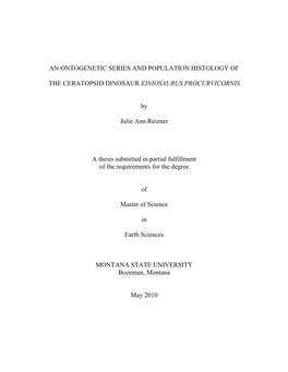 An Ontogenetic Series and Population Histology of The