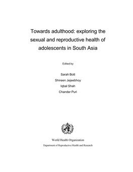 Exploring the Sexual and Reproductive Health of Adolescents in South Asia