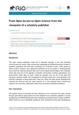 From Open Access to Open Science from the Viewpoint of a Scholarly Publisher