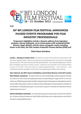 56Th BFI LONDON FILM FESTIVAL ANNOUNCES PACKED EVENTS PROGRAMME for FILM INDUSTRY PROFESSIONALS