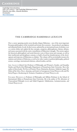 The Cambridge Habermas Lexicon Edited by Amy Allen , Eduardo Mendieta Frontmatter More Information