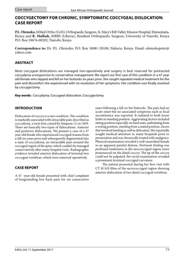 Coccygectomy for Chronic, Symptomatic Coccygeal Dislocation: Case Report