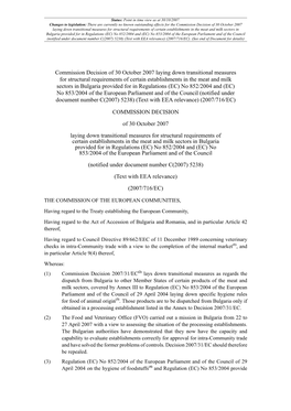 Commission Decision of 30 October 2007 Laying Down Transitional