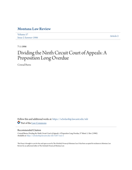 Dividing the Ninth Circuit Court of Appeals: a Proposition Long Overdue Conrad Burns