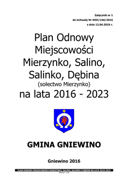 Plan Odnowy Miejscowości Mierzynko, Salino, Salinko, Dębina Na Lata 2016