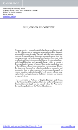 Ben Jonson in Context Edited by Julie Sanders Frontmatter More Information