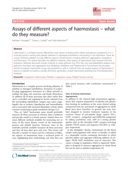 Assays of Different Aspects of Haemostasis Ł What Do They