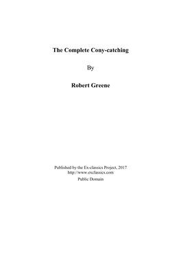 The Complete Cony-Catching by Robert Greene