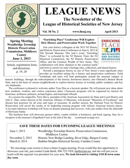 LEAGUE NEWS the Newsletter of the League of Historical Societies of New Jersey