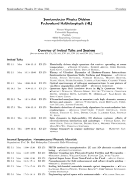 Semiconductor Physics Division Fachverband Halbleiterphysik (HL)