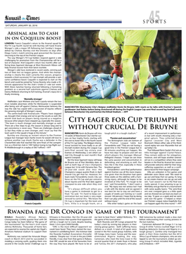 City Eager for Cup Triumph Without Crucial De Bruyne