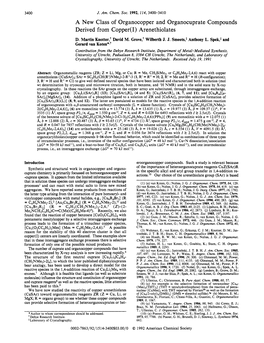 A New Class of Organocopper and Organocuprate Compounds Derived from Copper( I) Arenethiolates D