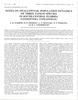 Notes on Swallowtail Population Dynamics of Three Papilio Species in South-Central Florida (Lepidoptera: Papilionidae)