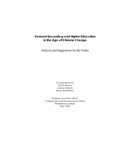 Vermont Secondary and Higher Education in the Age of Climate Change