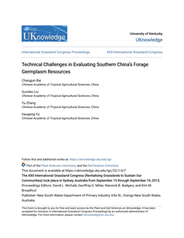 Technical Challenges in Evaluating Southern China's Forage