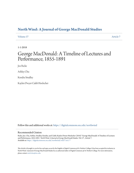 George Macdonald: a Timeline of Lectures and Performance, 1855-1891 Joe Ricke